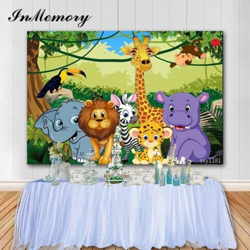 InMemory Jungle Safari Backdrop Newborn Animal Lion Elephant Forest Baby Shower Kids Party Custom Photography Background