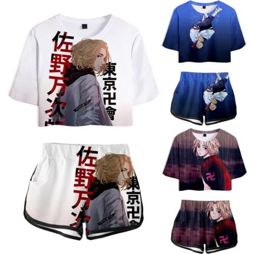 Anime Tokyo Revengers Cosplay Costumes 3D Printing Short Sleeve TShirt Sport Suits Sports Wear Tees Running Sets Womens Suit