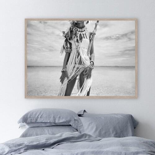Indian Women Wall Art Canvas Painting Nordic Poster Horse Art Prints Wall Pictures For Living Room Black And White framed