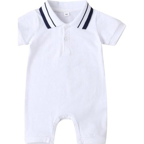 0-9M Baby Boy Short Sleeve Jumpsuit Turn Down Collar Gentleman Rompers Solid Color Summer Button One Piece Short Pants Toddlers