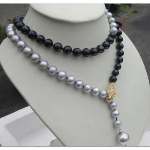 Beautiful 10-11 mm Tahitian black gray pearl necklace 36inch