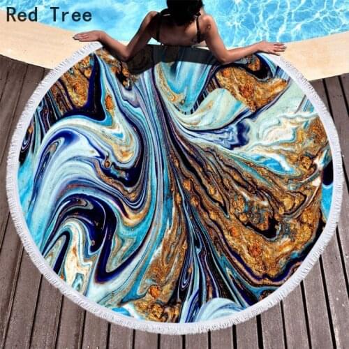 150cm Practical Round Beach Towel for Adults Marble Print Tassels Yoga Mat Cover Quick Dry Shower Bath Towels Blanket Textiles
