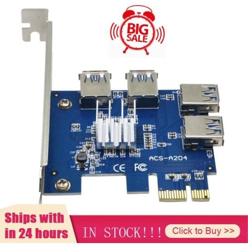 Hot PCIE PCI-E PCI Express Riser Card 1x to 16x 1 to 4 USB 3.0 Slot Multiplier Hub Adapter For Bitcoin Mining Miner BTC Devices