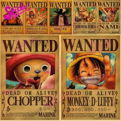 STICKY Japanese Anime One Piece Luffy Soronami Chopper Wanted Poster Sticker Decal for Accessories Laptop Helmet Trunk Stickers