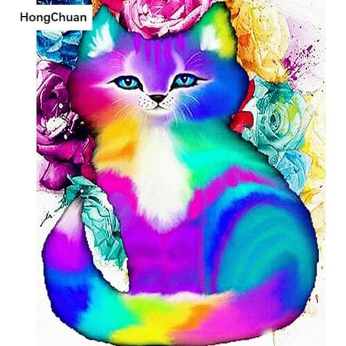 New Year 5D DIY Square/Round Diamond Painting ColorfulCat Cartoon Cross StitchSeike ChristmasDiamond Embroidery Home Decoration