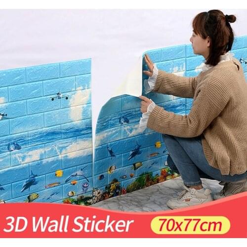 3D 70*77cm WallPaper Brick Stone Pattern Self-Adhesive Wall Sticker Waterproof for Bedroom Kids Room Living Room Decoration