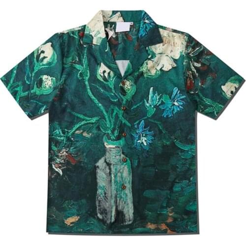 2020Japanese Harajuku Couples Wear Japanese Korean Fashion Shark Print Lapel Shirt Summer Mens and Womens Tops