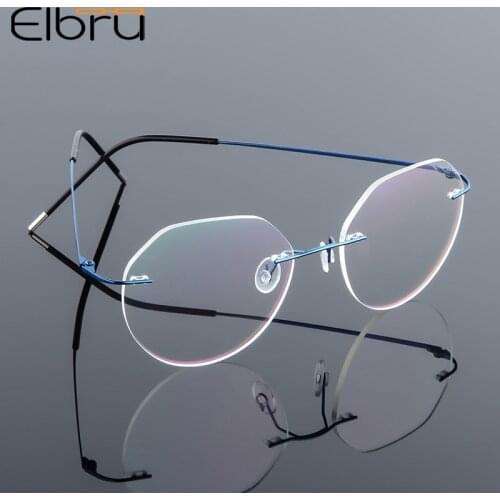 Elbru Ultralight Eyeglasses Frames Memory Titanium Rimless Reading Glasses Men & Women Presbyopic Eyeglasses Brand Design 2020