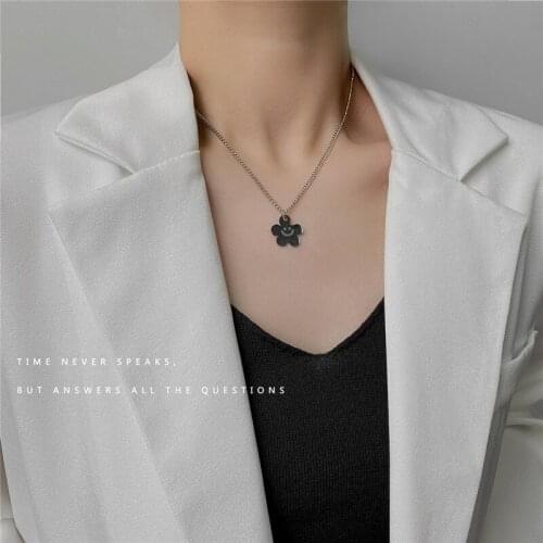 2021 New Punk Colour Metal Flower Smiley Heart Moon Cherry Pendant Necklace for Women Man Party Jewelry