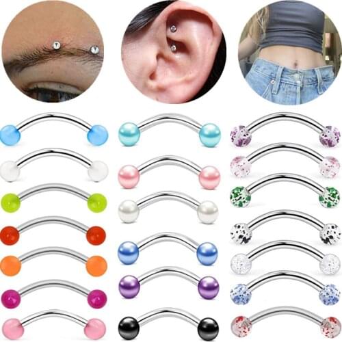 1Pair Stainless Steel Eyebrow Piercing Earings 16Gacrylic Ball Curved Barbell Daith Surface Tragus Piercing Jewelry Rook Earring