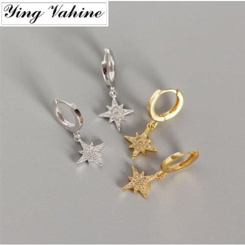 Ying Vahine New Delicate Small Star Earring 100% 925 Sterling Silver Shining Zircon Stars Pendant Stud Earrings for Women