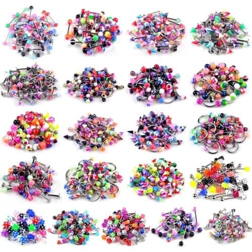 210pcs Stainless Steel Eyebrow Bar Navel Lip Nose Piercing Ear Studs Colorful Acrylic Body Piercing Labret Jewelry Punk Style