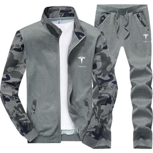 2021 New Tesla Car Logo 2 Piece Tracksuit Sets Men Hoodie + Pants Pullover Hoodie Suit Sportwear Casual Clothing