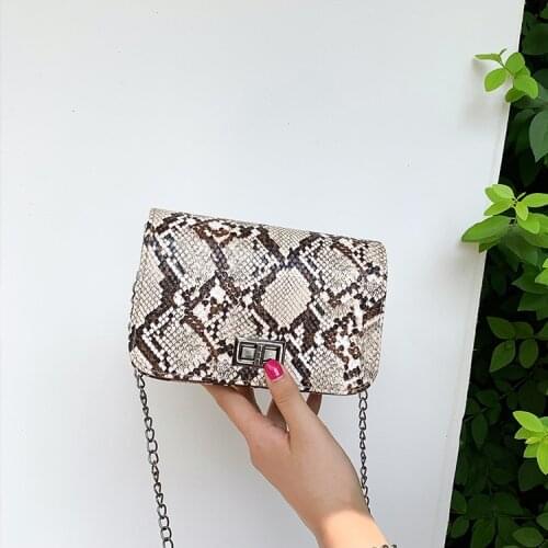 Women Serpentine Messenger Bag Small Square Shoulder Bags PU Leather Snake Print Chain Crossbody Bags for Women