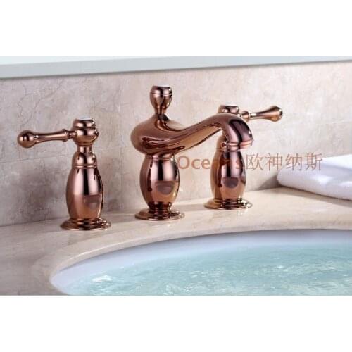 European-style double the three-hole split hot and cold basin taps full copper gold selling authentic hand-washing basin mixer