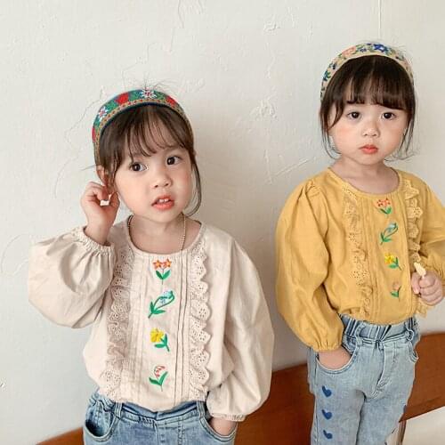 Vintage and old beautifully designed embroidered girls' round neck T-shirt Girl Top Autumn Clothes