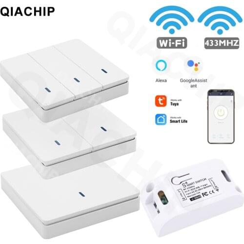 QIACHIP WiFi Push Switch Light 433Mhz Wall Remote Relay Timer Module Automation Tuya Smart Life APP For Google Home Amazon Alexa