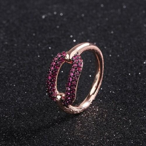 Top Quality Fashion Pave Purple Red Khaki Zircon Stone Square Buckle Circle Ring Rose Gold Plated Silver Knuckle Ring For Women