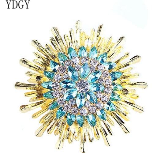 YDGYLuxurious Flower brooches Crystal Enamel of Sunflower Brooch Pin Accessories Fashion