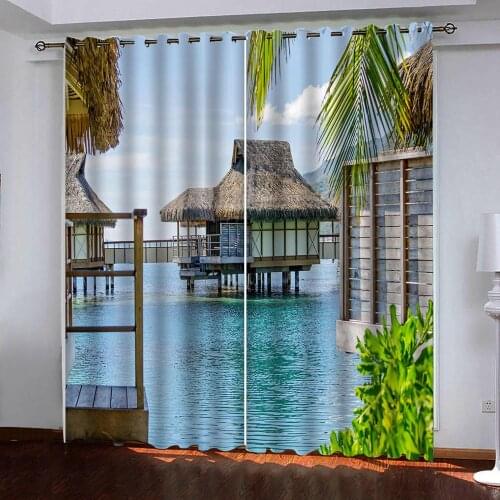 Custom size 3D Sea villa scenery Windows Curtains for Living Room Bedroom Decorative Kitchen Curtain Drapes