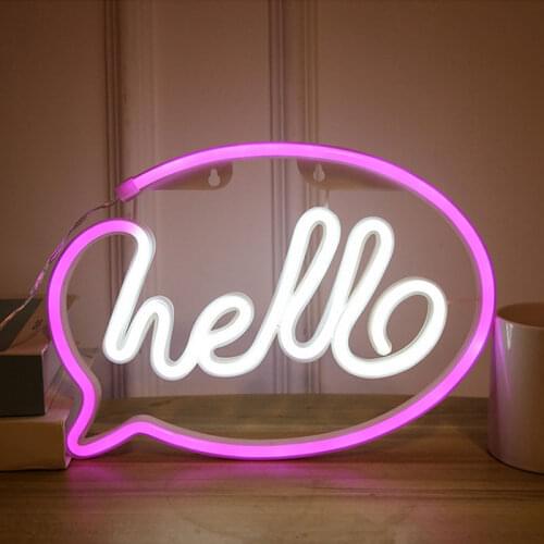 Hello Neon Light Store Greeting Signs Battery & USB Powered LED Wall Lights Home Decor Party Wedding Window Shop Bar Night Lamp