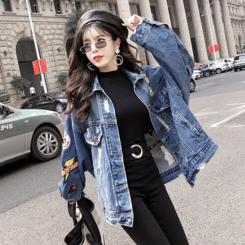 Autumn Denim Jacket Oversize Women Large Size Sequins Pattern Back Streetwear Women Clothes Plus Size Jean Woman Windbreaker