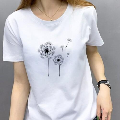 Summer New 90 's Dandelion Printed Short Sleeve Tshirt Clothing Womens T-Shirt Harajuku Graphic Clothing Women Top Retro Tops