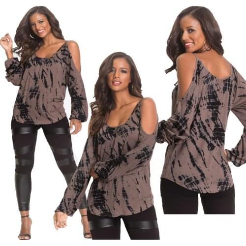 2017 Europe And The United States Autumn Ladies Explosion Collar Sexy Shoulder T-shirt All-match Leisure