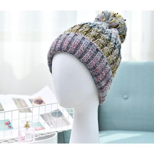 Women Winter Bonnet Soft Thick Fleece Lined Dual Layer Knitted Beanie With Faux Fur Pom Pom Hats Fashion Wild Outdoor Sports