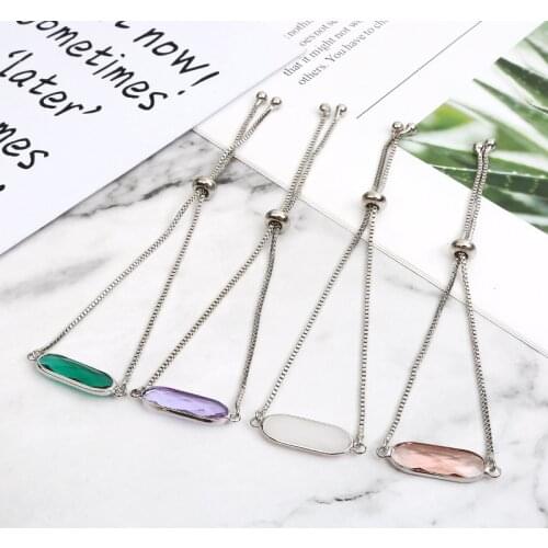 Women Trendy Korean Style Adjustable Bracelet With Long Big Oval Crystal Stone Bracelet Jewelry Birthday Gift