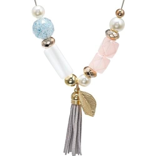 Womens Acrylic Beads Necklace with Simulated Pearl for Women Tassel Necklaces & Pendants New Fashion Jewelry for Gifts NR053