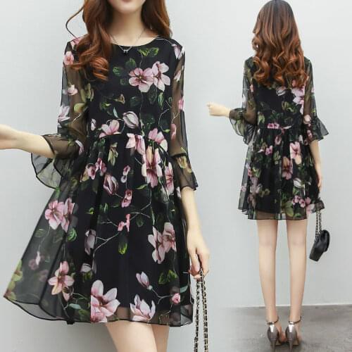 Woman Dress Summer Womens New Printed Dress Womens Loose Floral Chiffon Dress Vestido De Mujer