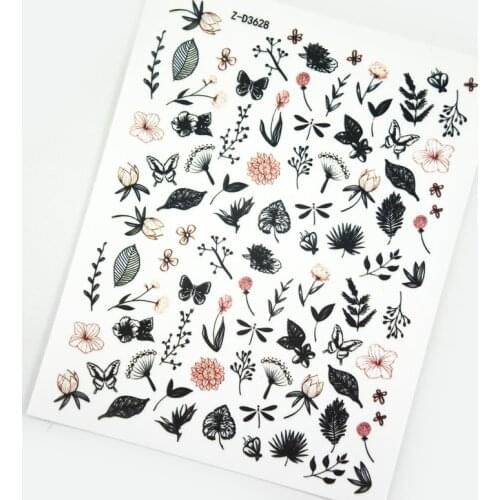 1pc Summer Tropical Leaves Nail StickerRose Flower Designs Nail Art Butterfly Spring Blossom Manicure Adhesive Decal Decorations