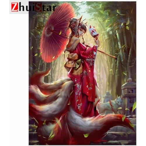 5d diamond painting full square / round diamond embroidery demon fox beauty rhinestone DIY mosaic home decoration drop shipping