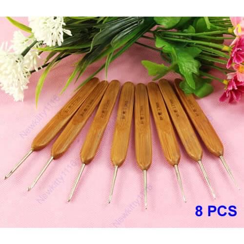 8Sizes/set Bamboo Handled Metal Crochet Hooks 8 Pcs Needles Weave Craft