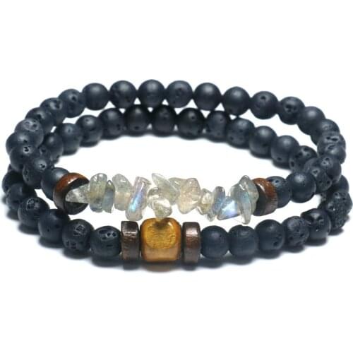 6mm Stone Beads Bracelet Natural Labradorite Bracelets For Couples Moonstone Wooden Beads Buddha Bracelets For Women Men Jewelry