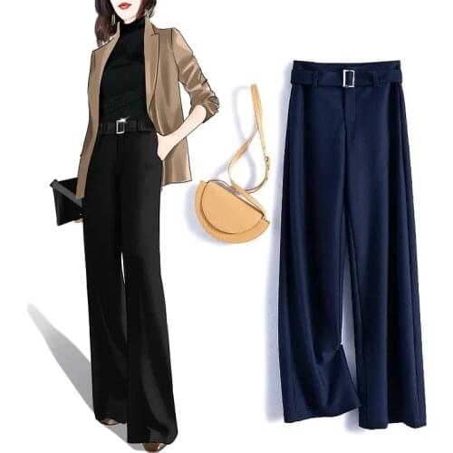 Large size high waist wide leg suit pants women black spring and summer new Korean style drape straight mopping casual pants