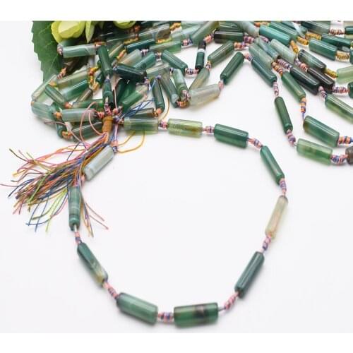 1 strand natural Smooth green stripe cylindrical Agate stone bead For DIY Bracelet Necklace Jewelry Making Strand 15"