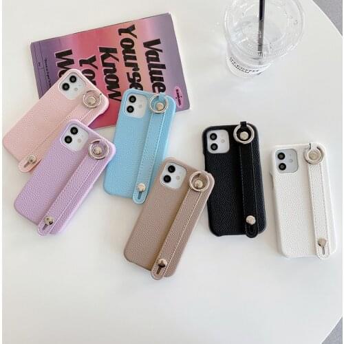 12 Pro Coque Luxury Brand Bracket Holder Phone Case For iPhone 12 Pro Max 12 MiNi Case Leather Wrist Belt Strap Hard Back Cover