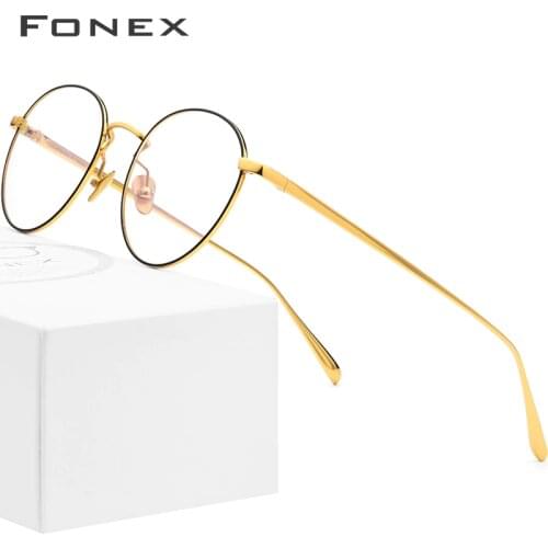 FONEX Pure Titanium Glasses Frame Men Vintage Round Myopia Optical Prescription Eyeglasses Frames Women Retro Oval Eyewear 893