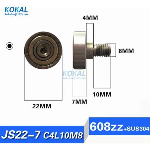 [JS22*7-C4L10M8]Free Shipping 10pcs NTBG Series 22-7mm screw ball bearing 608zz bearing with sus304 M8 shaft male thread
