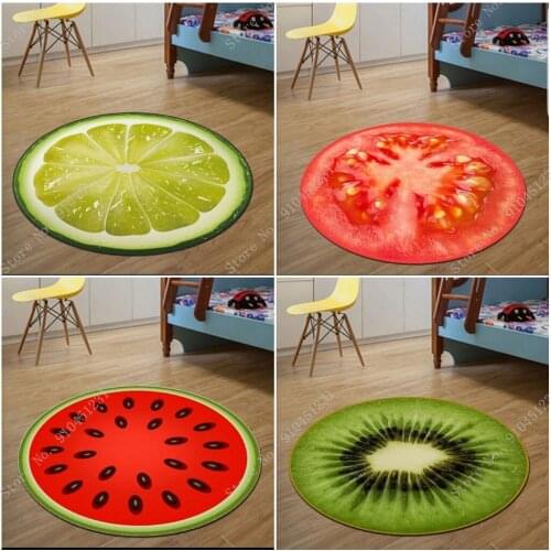 Round Anti Slip Mat 3D Fruit Printed Watermelon Lemon Soft Carpets Cartoon Kids room Study Desk chair floor mat Home Decoration