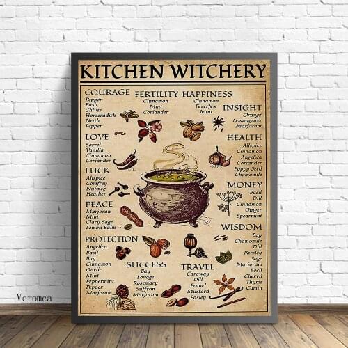 Kitchen Witchery Funny vintage Witch Box Poster and Prints Canvas Wall Pictures Witches Magic Knowledge Art Painting Home Decor
