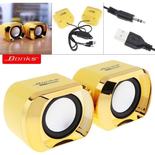 Mini Plating Shell USB Subwoofer Dual Channel Speaker with 3.5mm Stereo Jack and USB Power Plug for Desktop PC Laptop MP3 Phone