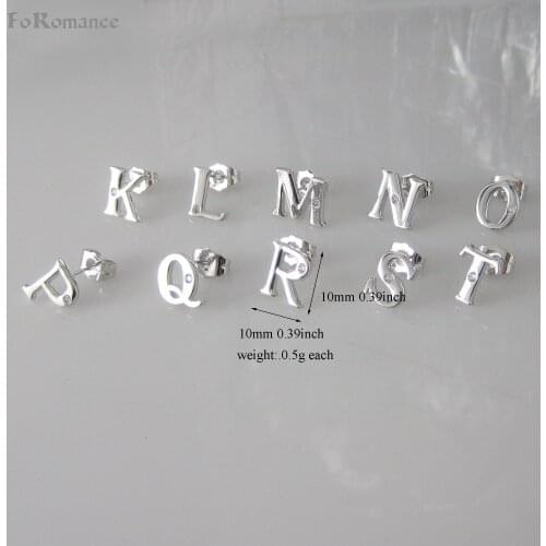 MIN ORDER 10$ CAN MIX /STUD LETTERS INITIAL LETTER K L M N O P Q R S T 0.39*0.39" WHITE GOLD COLOR GP CZ STONE PLAIN EARRING