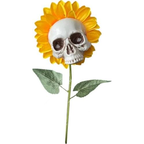 Multifunction Sunflower Skull Ornament Fake Flower Skeleton Ornament Outdoor Garden Halloween Decor Ideal Gift For Friend Family