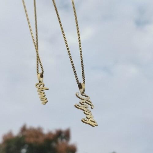 Fashion Signature Vertical Personalized Name Custom Necklaces For Women Nameplate Charm Jewelry Stainless Steel Women Lovers