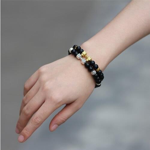 Natural Lava Stone Buddhist Buddha Elastic Prayer Beads Bracelet Bangle Statement Copper Inlay Zircon Bracelet Unisex