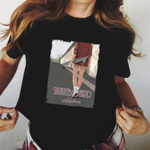 New Fashion Skateboard T Shirt Women Printed Funny Ladies Tops 2021 Tshirt Short Sleeve Graphic Black Tees Female Drop Shipping