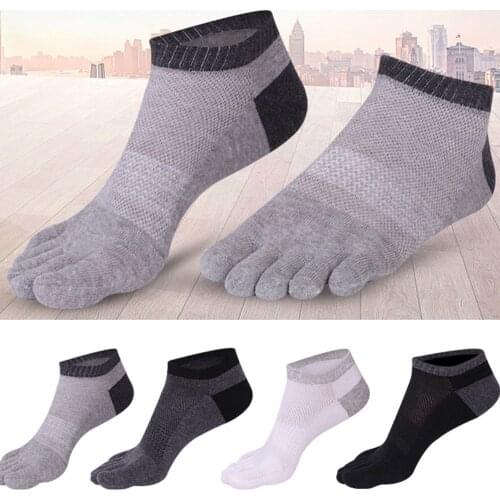 Autumn Summer Mens Five-Finger Socks Anti-slip Invisible Cotton Mesh Breathable Sports Toe Socks Funny Short Ankle Socks